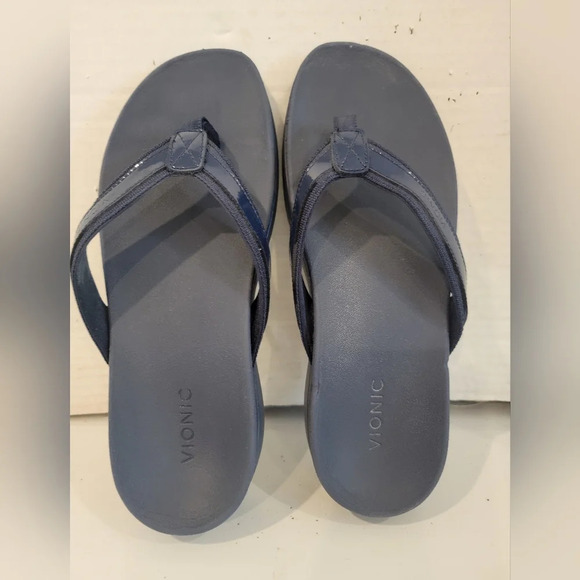 VIONIC‎ NAVY BLUE 2" WEDGE HEEL SANDALS (sz 9) - Picture 1 of 3
